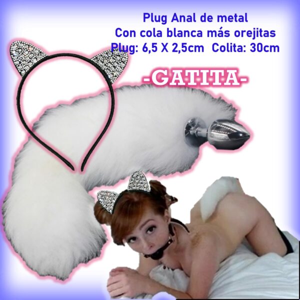 Plug anal de metal + cola +orejitas GATITA