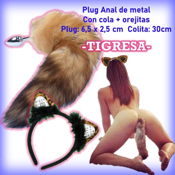 Plug anal de metal + cola + orejitas TIGRESA