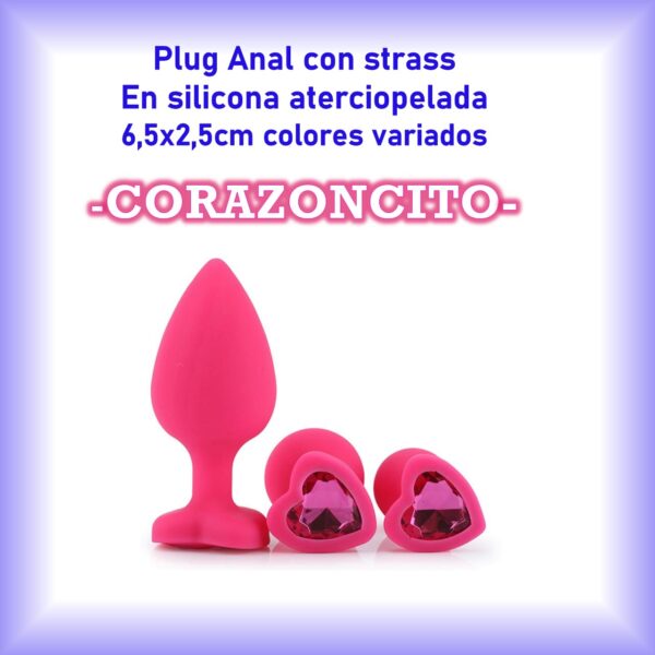 Plug dilatador anal de silicona color rosa, con piedra en forma de corazón